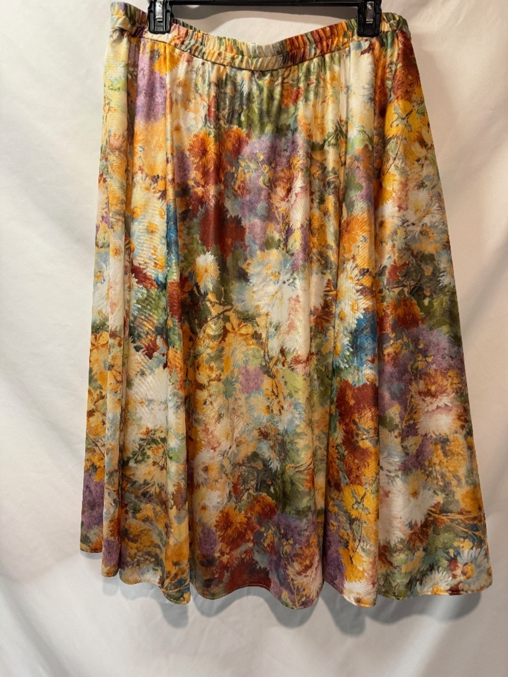 Vintage Watercolor Floral Midi Skirt - Plus Size 18 - Elastic Waist - Flowy